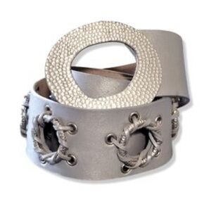 Chico’s Size small Hip Waist Belt Silver O Rings Oval Buckle Leather 2” width